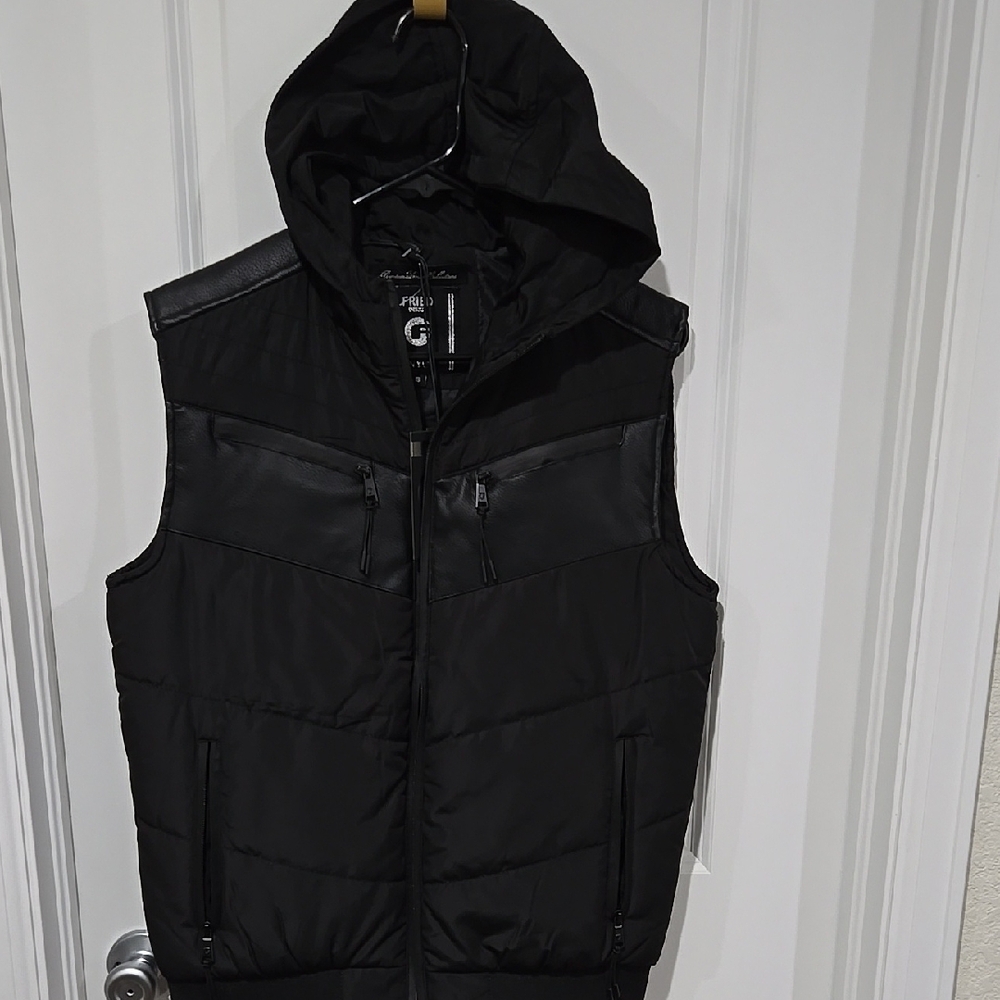Black Puffer Vest with Hood and Zipper Closure